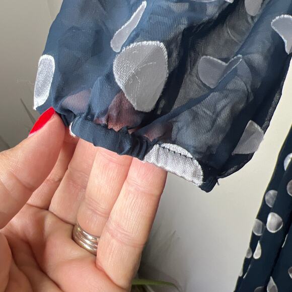 Charles Henry BRAND NEW Navy Polka Dot Wrap Dress Size Large Sheer Long Sleeves - Picture 4 of 9